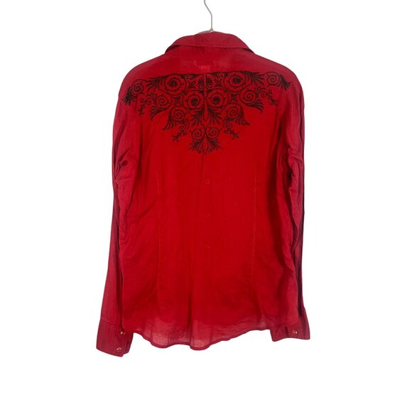 Retro Western Pearl Snap L Red Floral Embroidery Cowgirl Country Farm Metallic - Picture 10 of 12